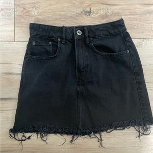 Zara Black Denim Skirt with raw hemming